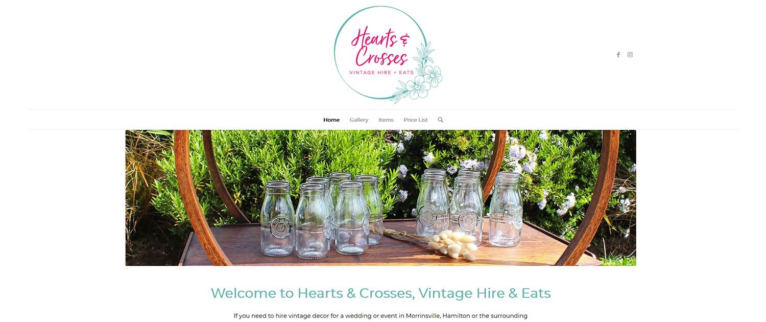 Hearts & Crosses Wedding Hire Website Design